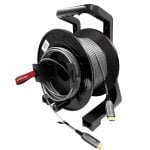 Retractable Armored Active 8K @60Hz Fiber Optic HDMI Cable 150 Feet with Portable Cable Drum Reel